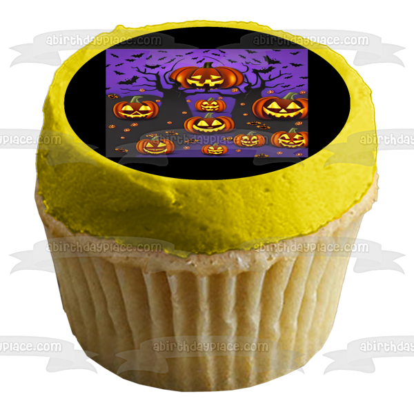 Happy Halloween Scary Pumpkins and Bats Edible Cake Topper Image ABPID56718