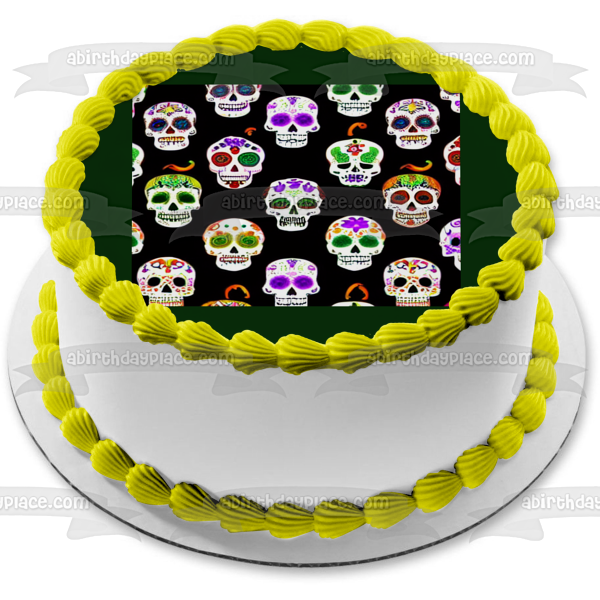 Happy Halloween Sugar Skulls Edible Cake Topper Image ABPID56722
