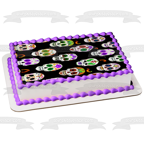 Happy Halloween Sugar Skulls Edible Cake Topper Image ABPID56722