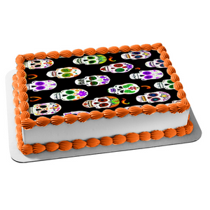 Happy Halloween Sugar Skulls Edible Cake Topper Image ABPID56722