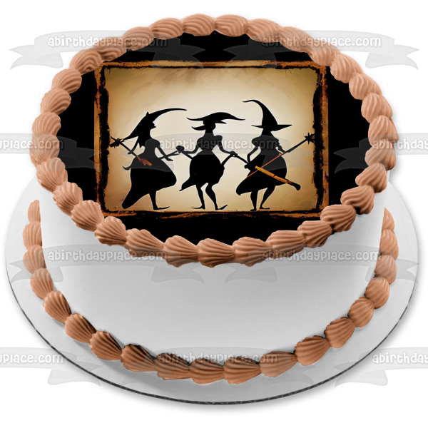 Feliz Halloween Brujas con escobas Imagen comestible para decoración de tarta ABPID56725 