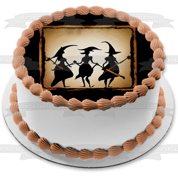 Happy Halloween Witches with Brooms Edible Cake Topper Image ABPID56725