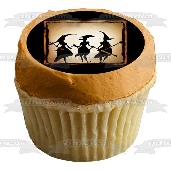 Happy Halloween Witches with Brooms Edible Cake Topper Image ABPID56725