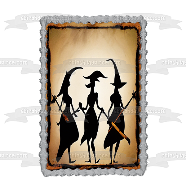 Feliz Halloween Brujas con escobas Imagen comestible para decoración de tarta ABPID56725 
