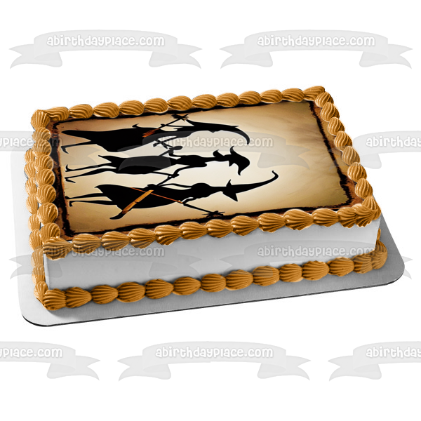 Feliz Halloween Brujas con escobas Imagen comestible para decoración de tarta ABPID56725 
