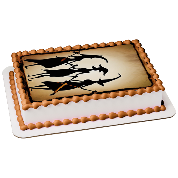 Feliz Halloween Brujas con escobas Imagen comestible para decoración de tarta ABPID56725 
