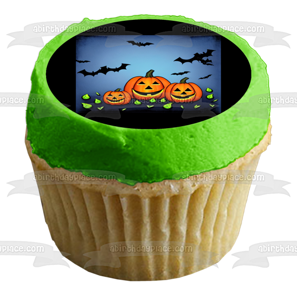 Happy Halloween Happy Pumpkins and Bats Edible Cake Topper Image ABPID56717