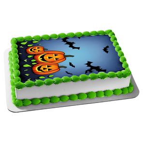 Happy Halloween Happy Pumpkins and Bats Edible Cake Topper Image ABPID56717