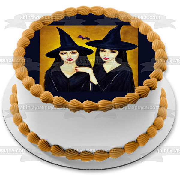 Happy Halloween Witch Sisters Edible Cake Topper Image ABPID56728