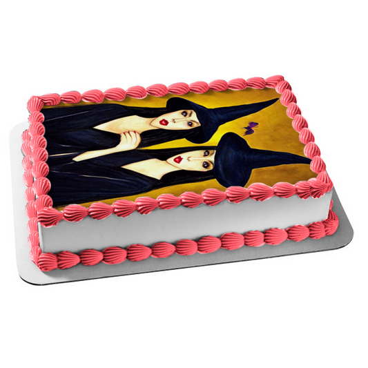 Happy Halloween Witch Sisters Edible Cake Topper Image ABPID56728