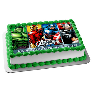 Avengers Assemble Hulk Iron Man Captain America and Thor Edible Cake Topper Image ABPID56730