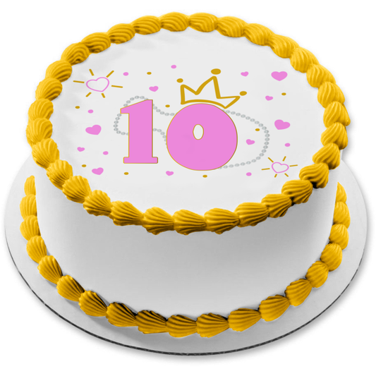 Imagen de decoración comestible para tarta con diseño de corazones de edad personalizada coronada de princesa ABPID56742 