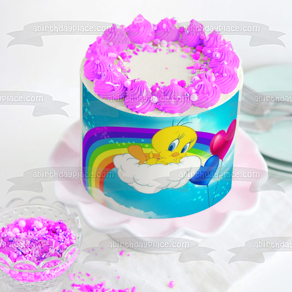 Tweety Bird Rainbow and Heart Balloons Edible Cake Topper Image ABPID56746