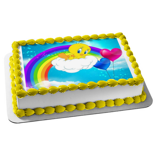 Tweety Bird Rainbow and Heart Balloons Edible Cake Topper Image ABPID56746