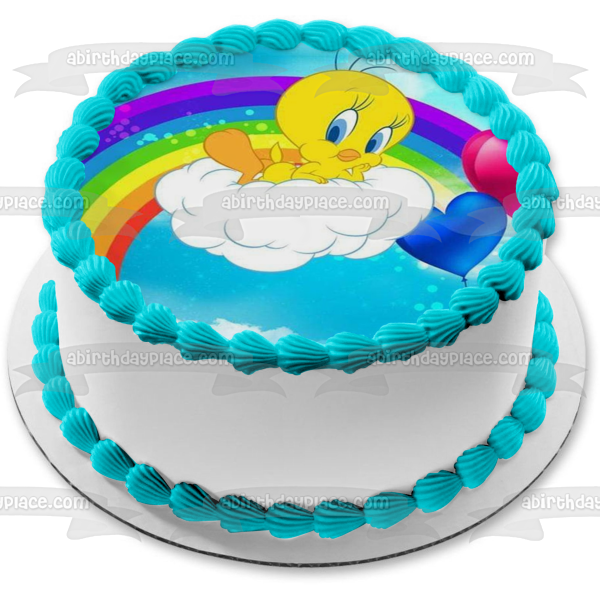 Tweety Bird Rainbow and Heart Balloons Edible Cake Topper Image ABPID56746