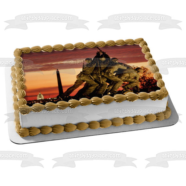 Happy Veterans Day Soldiers Statue Edible Cake Topper Image ABPID56761