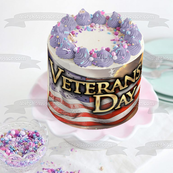 Happy Veterans Day the American Flag Edible Cake Topper Image ABPID56765