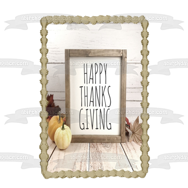 Happy Thanksgiving Pumpkins and Leaves Edible Cake Topper Image ABPID56751