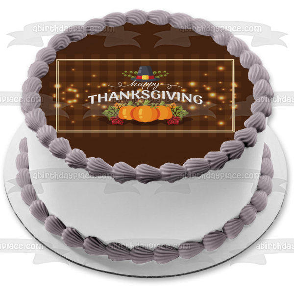 Happy Thanksgiving Pumpkins and Leaves Edible Cake Topper Image ABPID56752