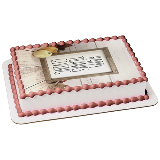 Feliz Día de Acción de Gracias, calabazas y hojas, adorno comestible para pastel, imagen ABPID56751 