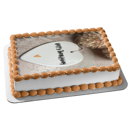 Happy Thanksgiving Flowers and Hearts Edible Cake Topper Image ABPID56758