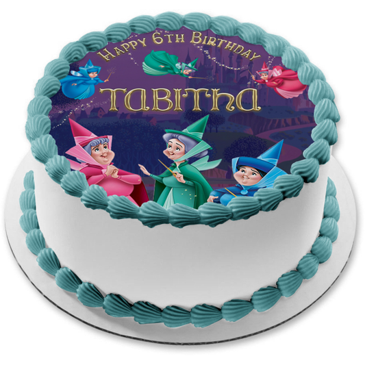 Disney Las Hadas Buenas Flora Fauna Merryweather Bella Durmiente Castillo Cuarto Decoración comestible para tarta Imagen ABPID56770 