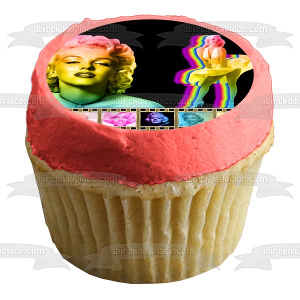 Adorno comestible para tarta con tiras de película de Marilyn Monroe, arcoíris y dorado, imagen ABPID56776 