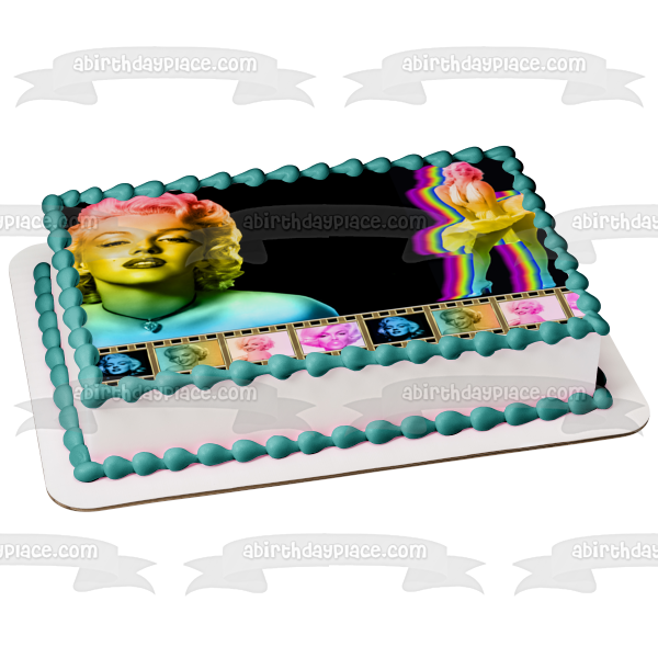 Marilyn Monroe Film Strips Rainbow and Gold Edible Cake Topper Image ABPID56776