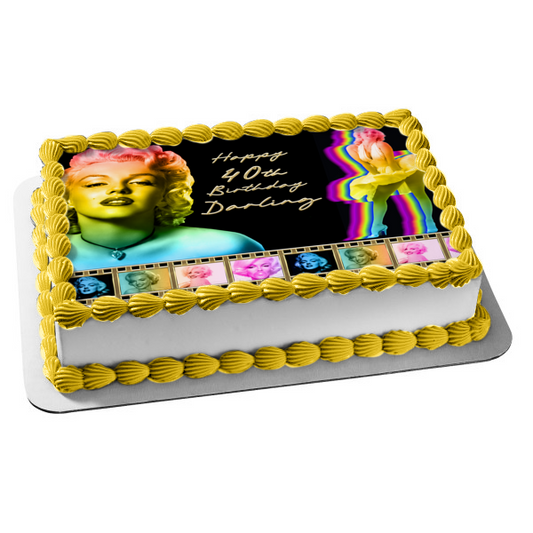 Marilyn Monroe Film Strips Rainbow and Gold Edible Cake Topper Image ABPID56776