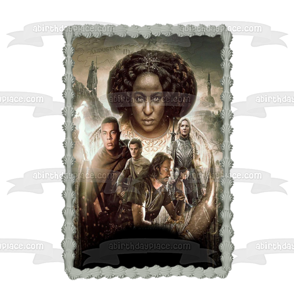 The Rings of Power The Lord of the Rings Poster Galadriel Arondir Disa Bronwyn Halbrand Edible Cake Topper Image ABPID56783