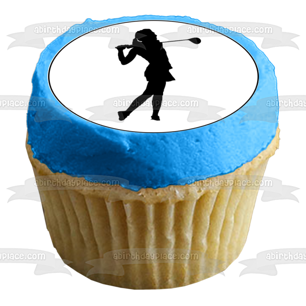 Golfing Golf Clubs and Caddys Backswing Action Silhouettes Edible Cupcake Topper Images ABPID55856