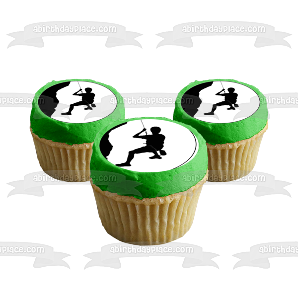 Rock or Wall Climbing Rappel Silhouette Edible Cupcake Topper Images ABPID55904