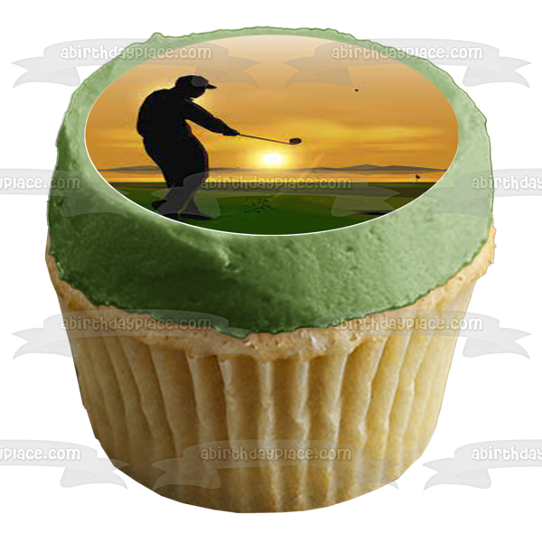 Golf at Sunset Golfing Swing Silhouette Edible Cupcake Topper Images ABPID55951
