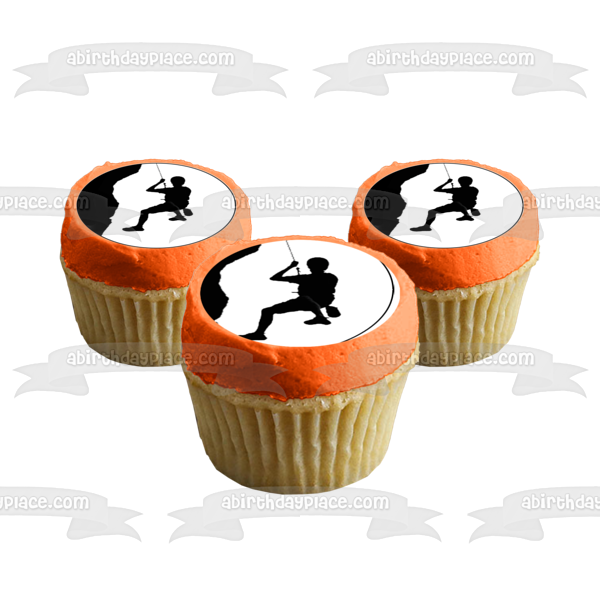 Rock Climbing Wall Climbing Silhouette Rappelling Edible Cupcake Topper Images ABPID55976
