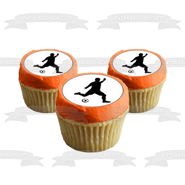 Soccer Kick Silhouette and Soccer Ball Edible Cupcake Topper Images ABPID55989
