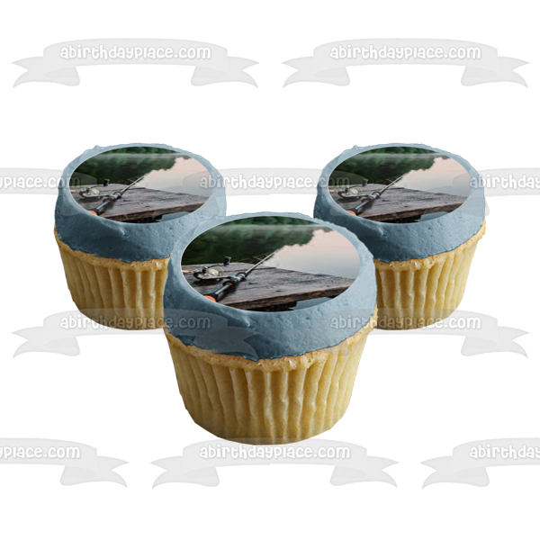 Fishing Hobby Scene Fishing Rod Lake Edible Cupcake Topper Images ABPI – A  Birthday Place