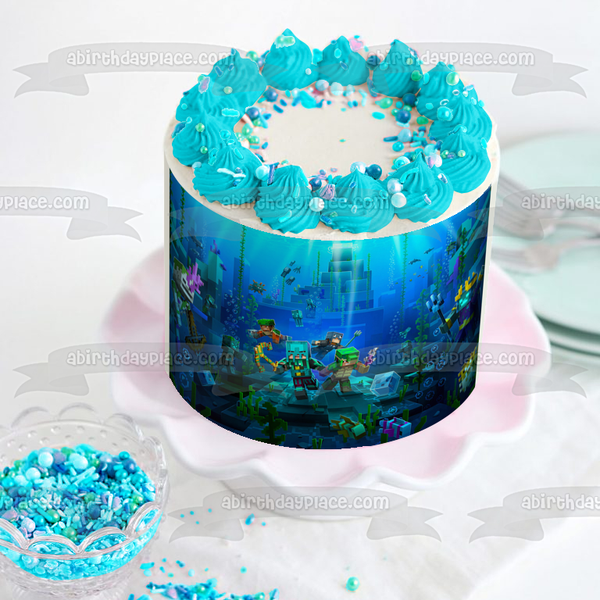 Minecraft Dungeons Underwater Adventure Edible Cake Topper Image ABPID56785