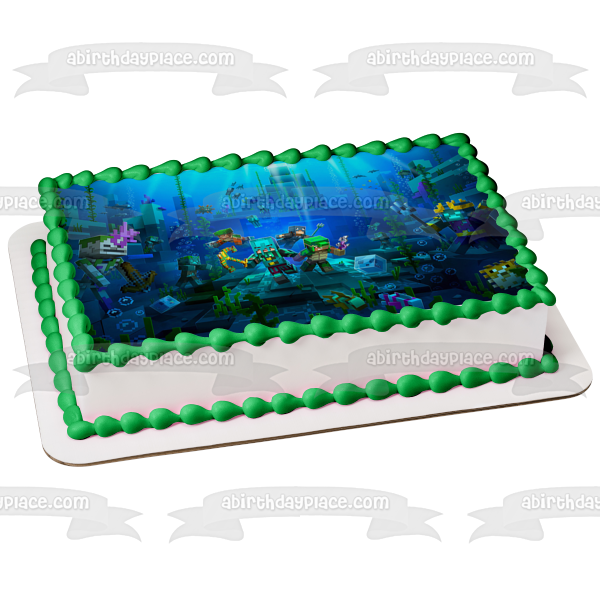Minecraft Dungeons Underwater Adventure Edible Cake Topper Image ABPID56785