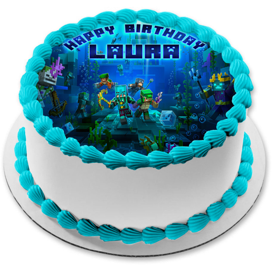 Minecraft Dungeons Underwater Adventure Edible Cake Topper Image ABPID56785