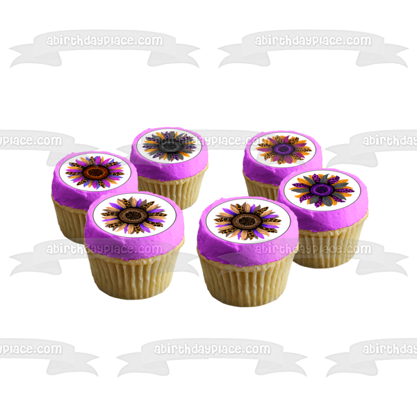 Cheetah and Leopard Print Sunflowers Halloween or Fall Decorations Edible Cupcake Topper Images ABPID56668