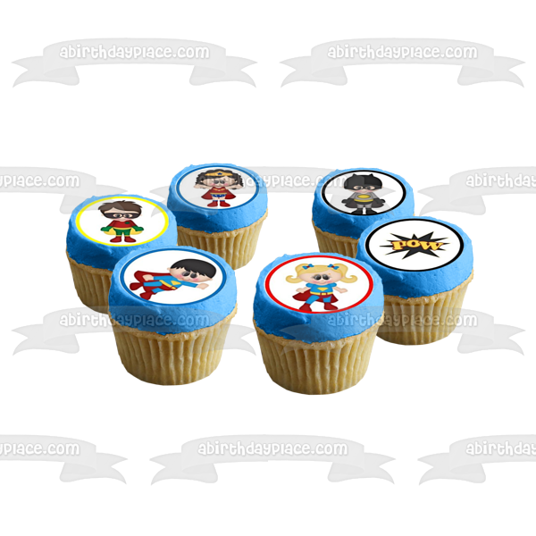 Superman Supergirl Wonder Woman Batman Robin Pow Edible Cupcake Topper Images ABPID00074