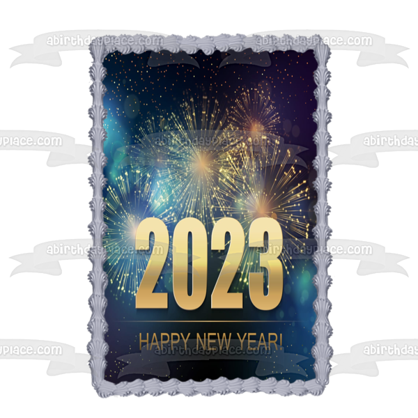 Happy New Year 2023 Fireworks Edible Cake Topper Image ABPID56803