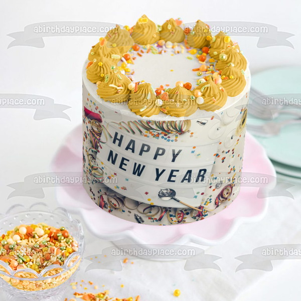 Happy New Year Confetti Edible Cake Topper Image ABPID56801