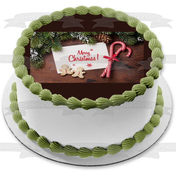 Merry Christmas Gingerbread Men and Candy Canes Edible Cake Topper Image ABPID56806