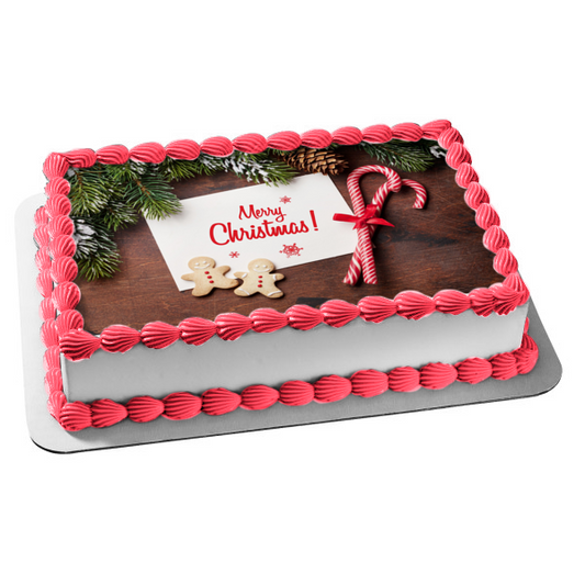 Feliz Navidad, hombres de jengibre y bastones de caramelo, adorno comestible para tarta, imagen ABPID56806 