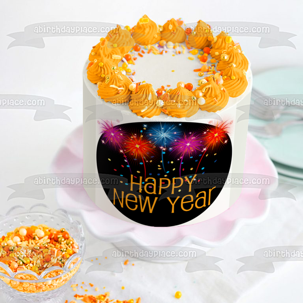 Happy New Year Fireworks Edible Cake Topper Image ABPID56807