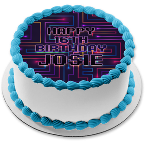 Neon Lines Video Game Coding Computer Pac Man Edible Cake Topper Image or Strips ABPID56816