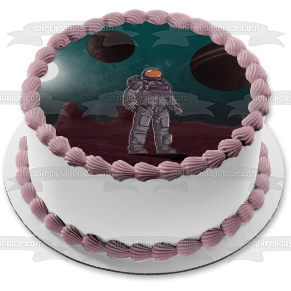 Astronaut Space Planets Moon Moonwalk Edible Cake Topper Image ABPID56810