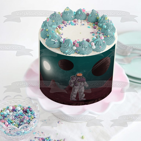 Astronaut Space Planets Moon Moonwalk Edible Cake Topper Image ABPID56810