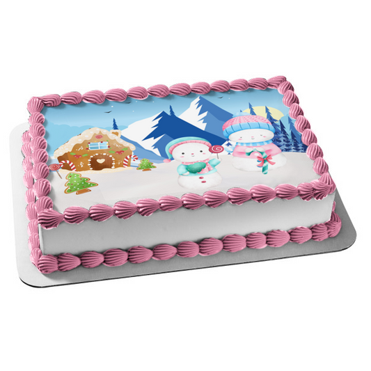 Casa de pan de jengibre Muñecos de nieve Galleta Árbol de Navidad Caramelo Invierno Adorno comestible para tarta Imagen ABPID56812 